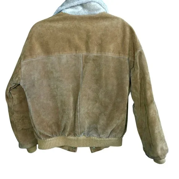 William Barry Tan Suede Flight Bomber Jacket Sherpa Lined Vintage Size 40
